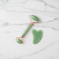 Jade roller and gua sha set for facial massage and depuffing